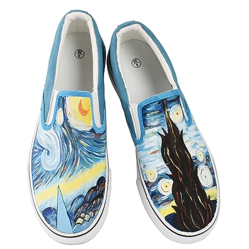 Starry Night Slip-On Canvas Shoes – Handmade Art Sneakers with Famous Painting Design, Comfortable Unisex Flats for Travel & Walking