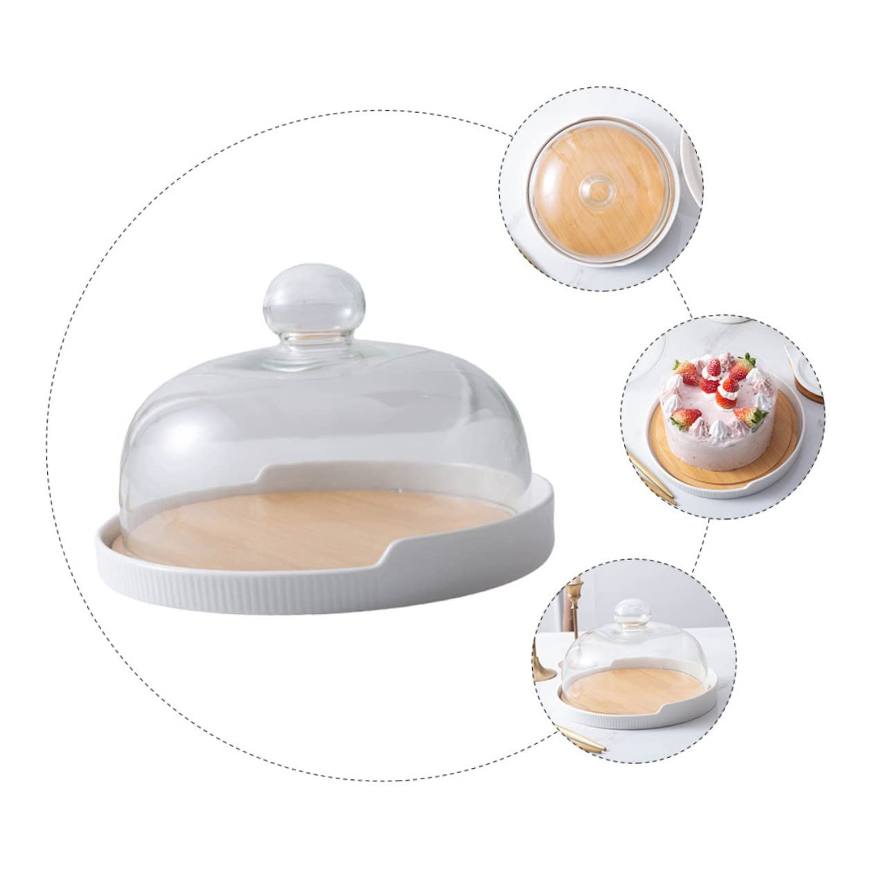 Plateau Tournant à Gâteau 1 Set Bois et Céramique Verre