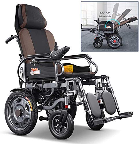 Silla de ruedas eléctrica de alta resistencia con reposacabezas, silla de ruedas plegable y ligera, respaldo ajustable de 46 cm de ancho del asiento y ángulo del pedal, palanca de mando de 360°,