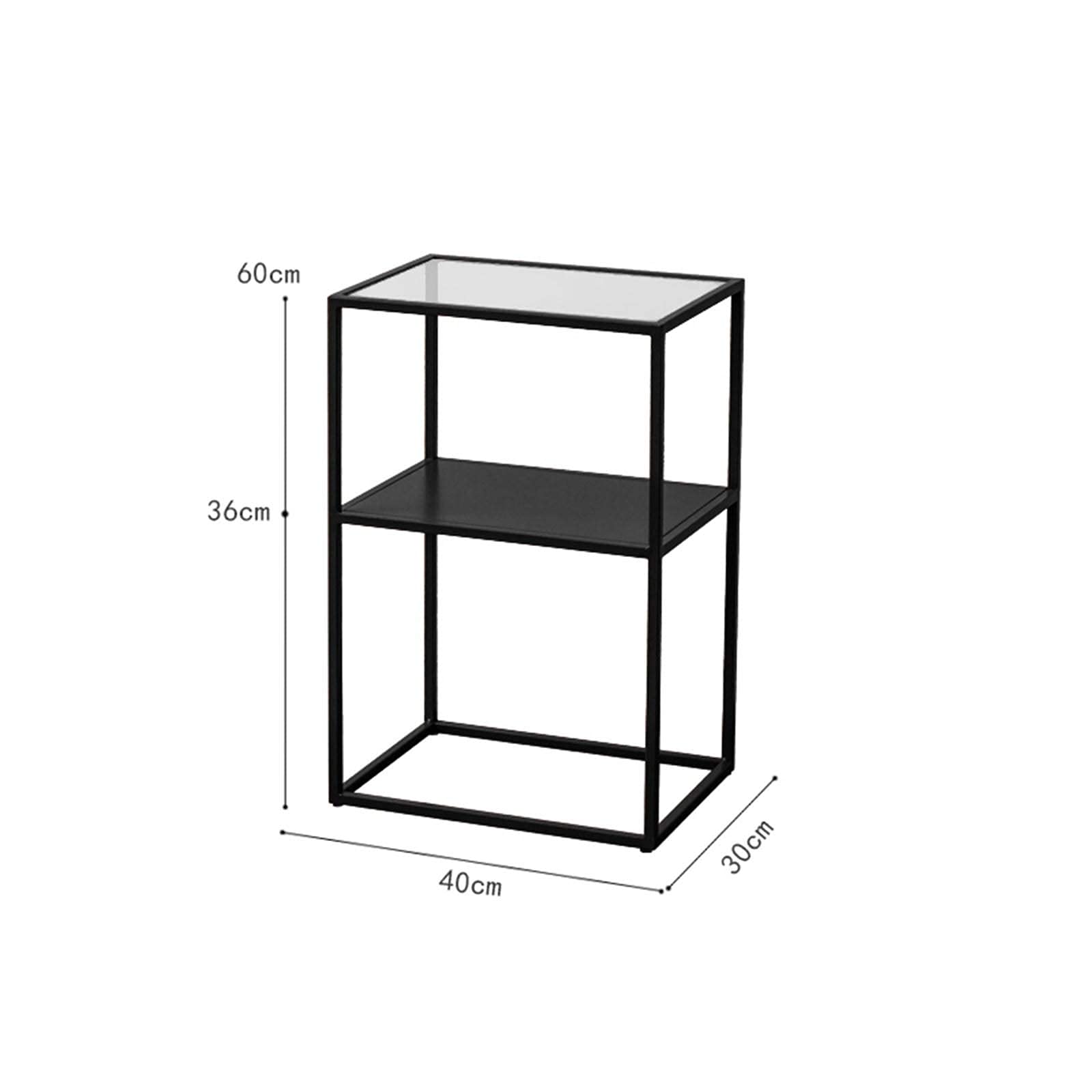 Sofa-Beistelltische im modernen Stil, kompakte rechteckige Aufbewahrungs-Beistelltische, platzsparender Eck-Ausstellungstisch, kleine Couchtische aus gehärtetem Glas (H) 60 cm, schwarz, 40 x 30 x 60