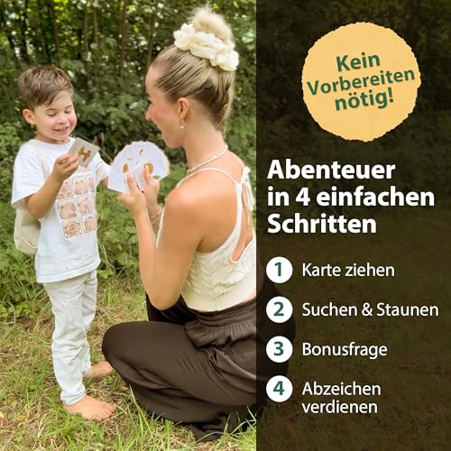 Heldenzimmer Entdeckerkarten Kinder – Suchspiel mit 100 Aufgaben | 50 Doppelseitige Karten, 2 Altersstufen, 16 Abzeichen | Indoor, Outdoor & Stadt (Natur-Entdecker)