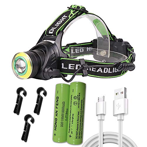 LEDヘッドライト ヘッドランプ USB充電式 ヘルメット型 アウトドアライト 高輝度 90°調整可能 ズーム機能付き 4調光モード 防滴 停電 夜間作業 夜釣りPSE認証 18650リチウムイオン蓄電池 2本付属 (2PCS)
