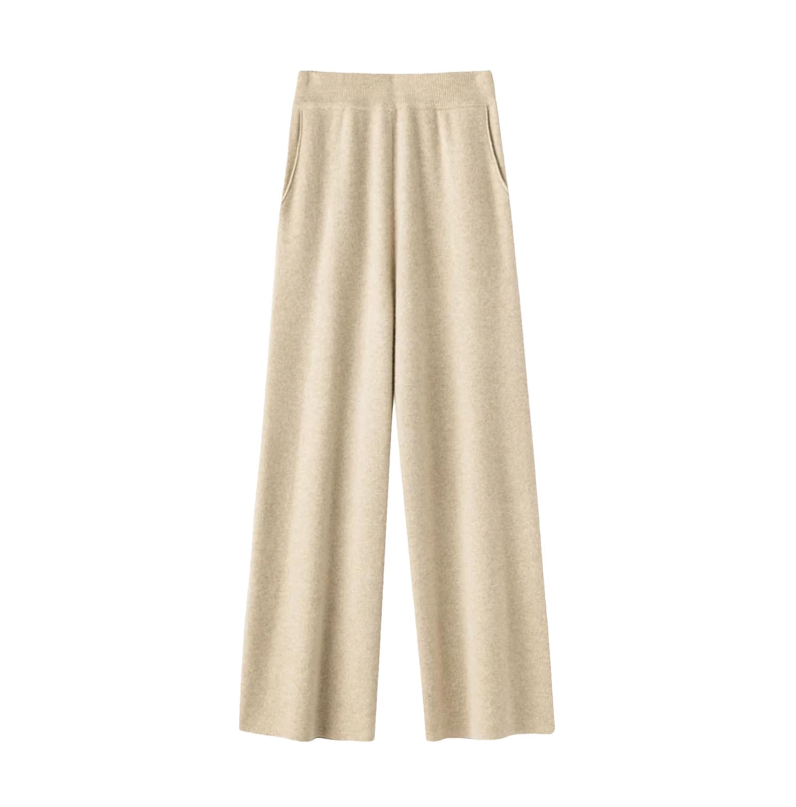 FULBHPRINT Primavera Autunno Cashmere Pantaloni 100% Lana Merino Pantaloni Gamba Larga Pantaloni Donna Vita Alta Maglia Allungati Pantaloni