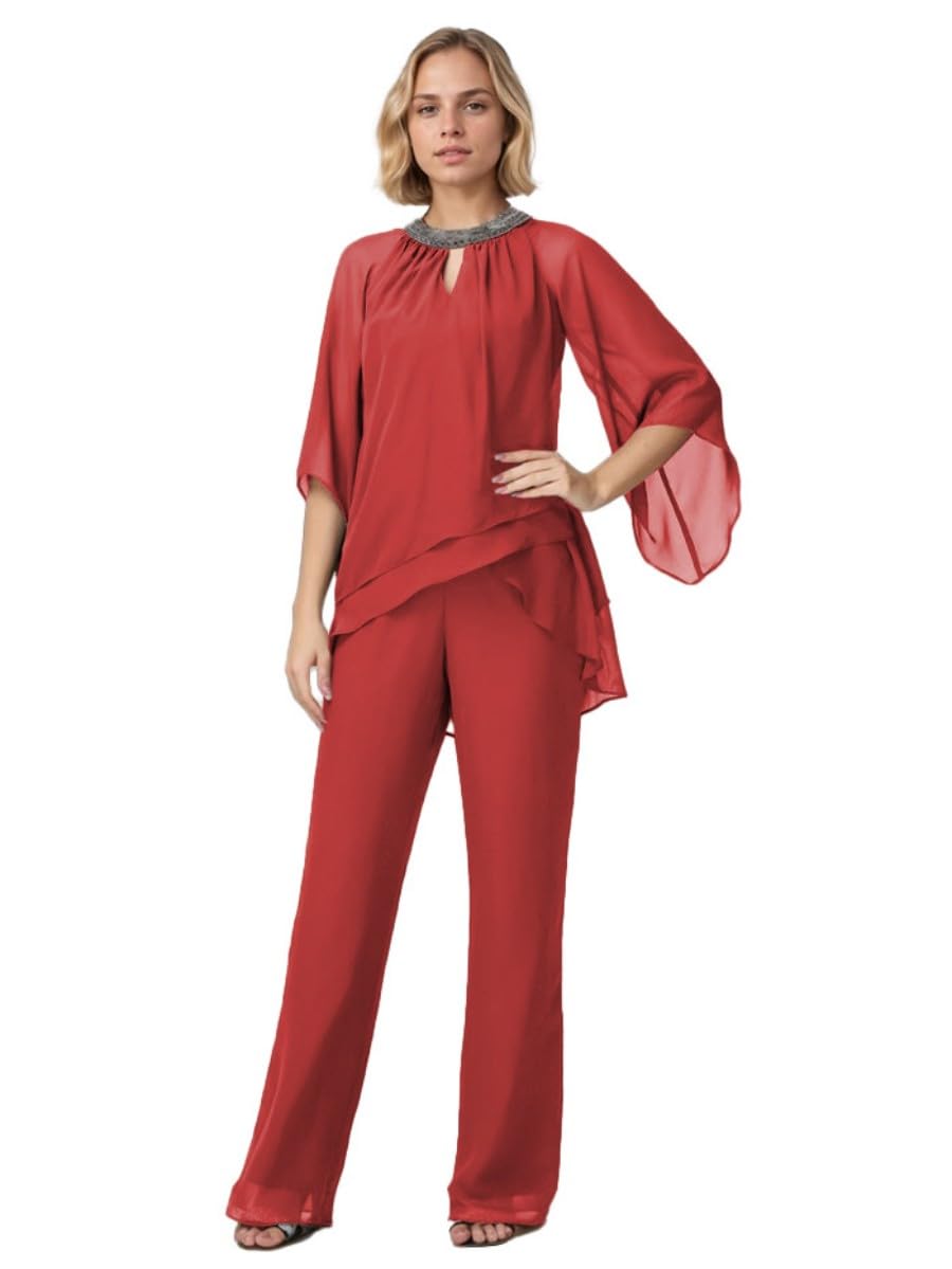 Mi Bo Tong Mother of The Bride Groom Pant Suits 2 Piece Chiffon Outfit Wedding Dress Pant Suit