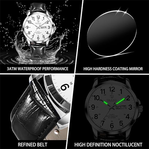 Men’s Dress Watches Waterproof Analog Leather Watch with Day Date Large Arabic Numerals Fashion Casual Classic Man Wrist Watch Brown/Black Band Easy Read Relojes para Hombres4