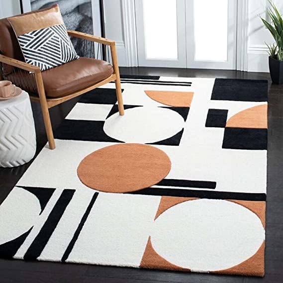Hand-Tufted Wool Area Rug High-Low Geometric Pattern, Soft Contemporary Rugs for Living Room, Bedroom Nursery & Home Office 8 x 12 Ft Ivory & Brown