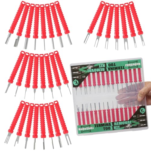 XLWJBES Upgrade Terminal Removal Tool Kit – 31Pcs Electrical Pin Extractor Connector Depinning Tool Set for Automotive, Motorcycle, and Electronics Repair with Upgraded Storage Case, Red