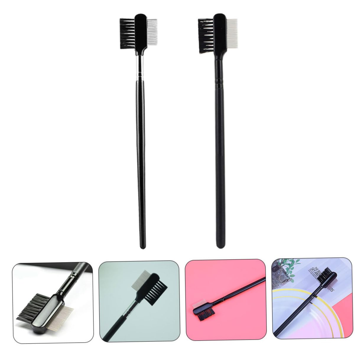 2pcs Eyebrow and Eyelash Brushes Dual-ended Beauty Tool for Shaping Brows and Lashes Portable and Convenient High-end Makeup Brushes Black and Silver