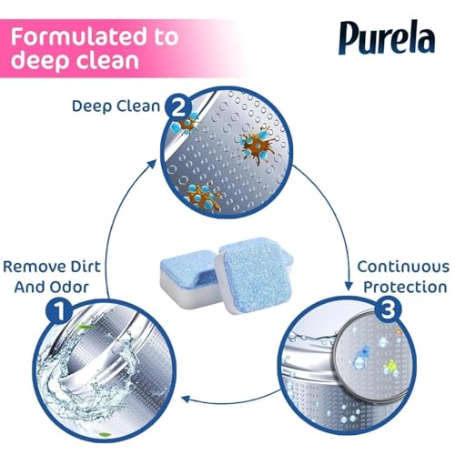 Image of Purela Washing Machine Cleaner Tablets - 90 Effervescent Tablets for Front & Top Load Washing Machines - Helps Reduce Odor, Residue & Scale Buildup(Fresh)