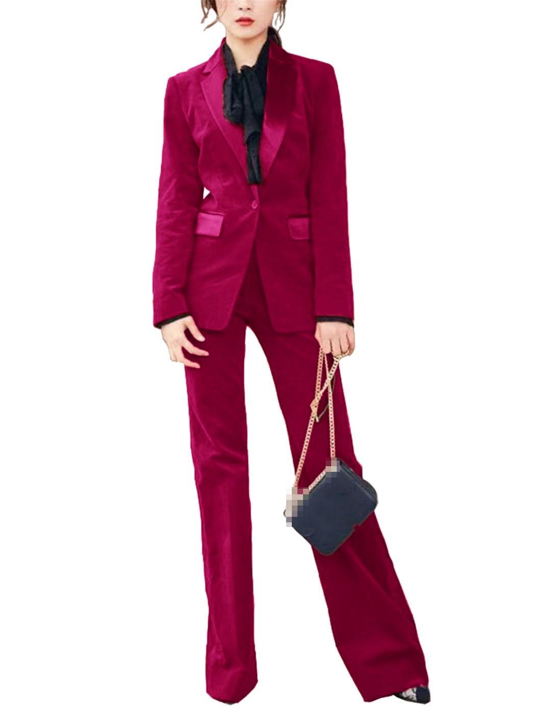 Alloaone Completi da Donna in Pile con Pantaloni da Lavoro Set da Smoking da Ufficio per Signora d'Affari Abbigliamento da Lavoro Formale