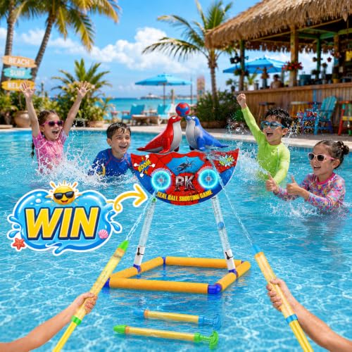 DX DA XIN Seal Ball Water Shooting Game for Kids Water Floating Shooting Target with 2 Blaster Squirt Guns Beach Party Outdoor Pool Summer Water Toys Gifts for 3 4 5 6 7 8 9 Years Old Boy Girls