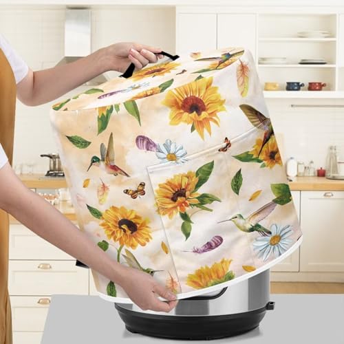 Image of Cozeyat Sunflower Hummingbird Rice Cooker Cover Kitchen Appliance Cover Dust Cover for Electric Pressure Cooker, Air Fryer and Crock Pot, Machine Washable