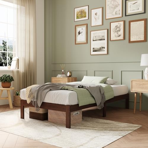 Novilla 12" Wooden Twin Bed Frame, Walnut, No Box Spring