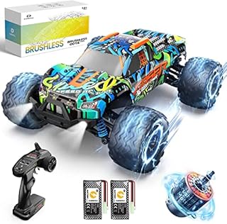 DEERC 001E 1:14 Brushless RC Car, High Speed Remote Control Truck, 35 MPH 4WD Off-Road Hobby Grade Toy Crawler Electric Vehicle with Upgrade Chassis, 2 Batteries 36+ min Play Lights for Adult Kid Boy