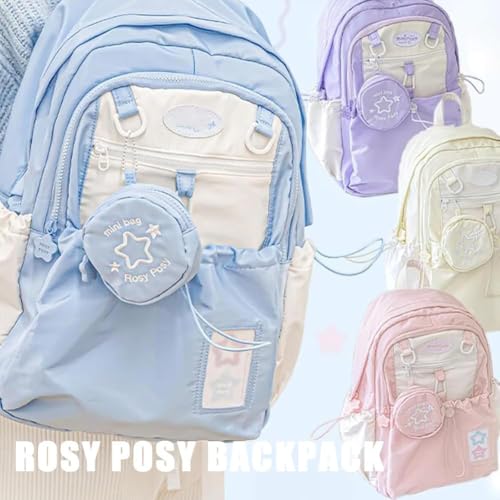 Rosy Posy Backpack, Cream Star Drawstring Backpack, 16" Large Capacity Cute Waterproof Backpacks (blue)2