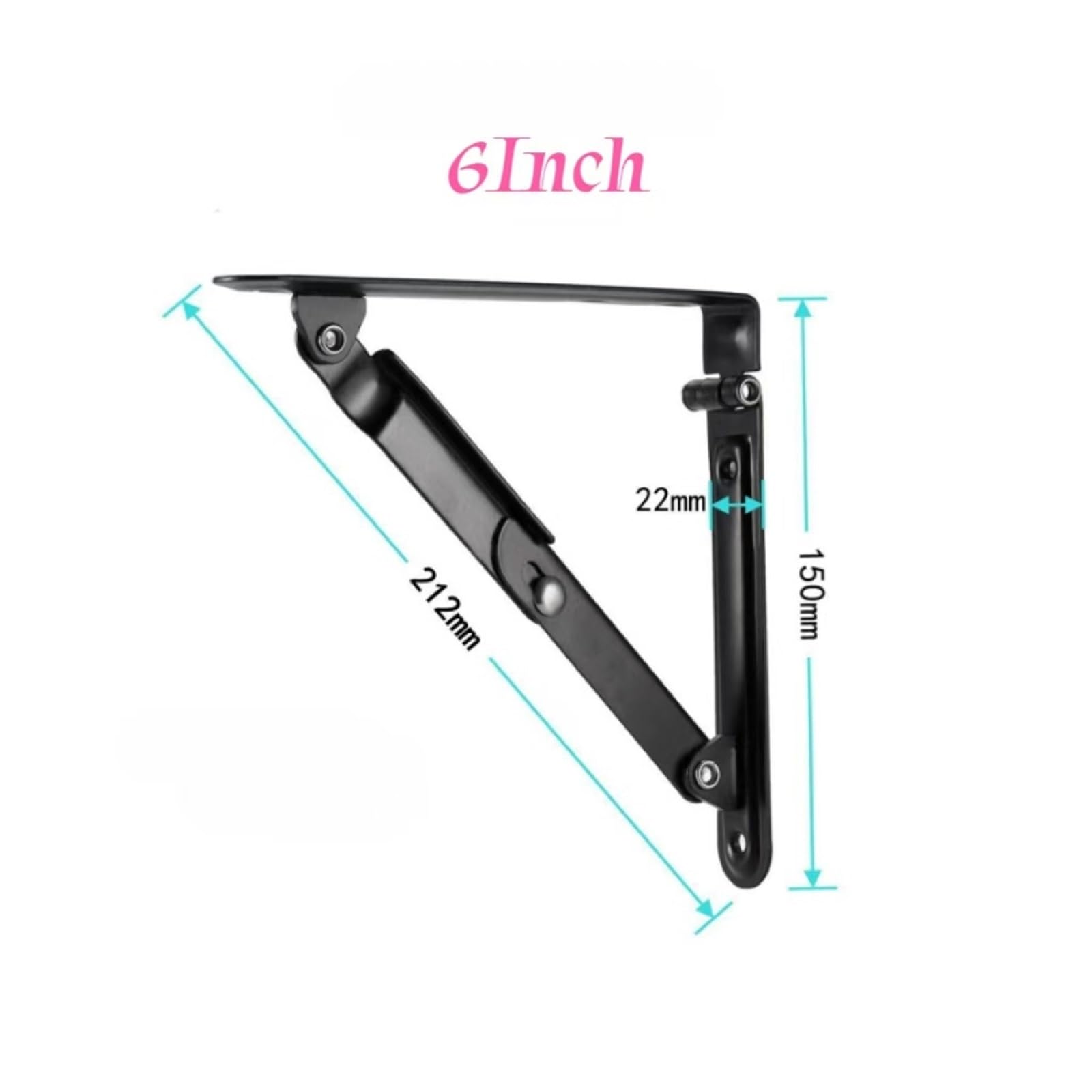 Lot de 4 équerres de support pliables en métal pour étagère d'angle pour économiser de l'espace pour la maison, la cuisine, le bureau, le barbecue (15,2 cm, noir)