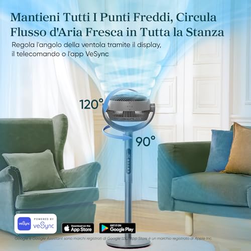 LEVOIT Ventilatore a Piantana 20dB, Ventilatore Smart Silenzioso per Camera da Letto, Ventilatore da Tavolo 2in1, Oscillazione 90°+120°, APP e Alexa, con Telecomando, 12 Velocità, 4 Modalità, Grigio - 5
