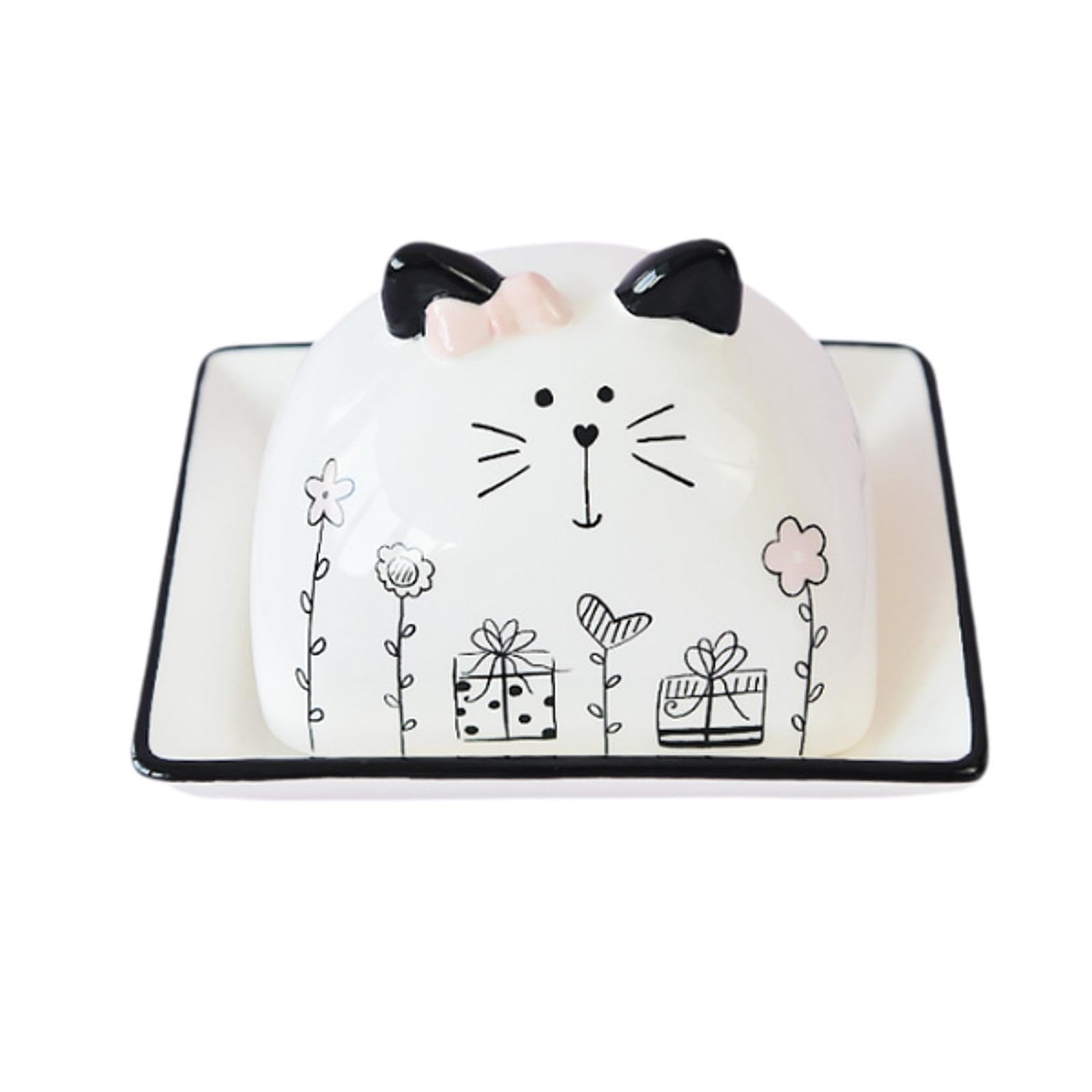 en Céramique avec Couvercle Illustré Chat Boîte à Beurre Classique Récipient pour Conserver Le Beurre Boîte de Rangement