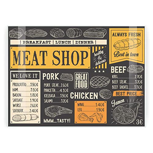 Meat Shop – Tabla de cortar de vidrio para carnicería, rectangular, grande, protector de encimera de vidrio, con textura, protector de encimera con patas antideslizantes, 39 cm x 28,5 cm