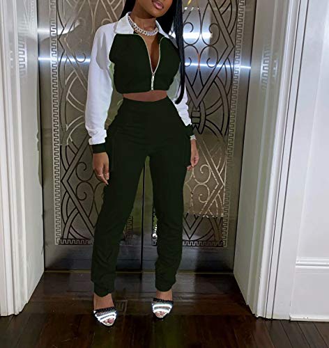 Women Jackets and Pants Sets 2 Piece Outfits Slit Fit Jackets Leggings Suits Active Clothing Sets Black L - Thumbnail 4
