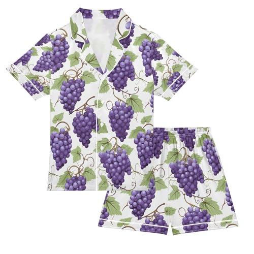 senya Grape Fruit Satin Summer Pajama Sets Silk Short Sleeve Button Down Sleepwear