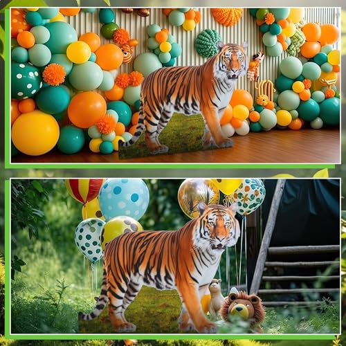 Image of Geelin 4ft Tiger Cardboard Cutout Life Size Animal Stand up Safari Jungle Photo Booths Prop Cut Out for Zoo Safari Jungle Themed Tiger Birthday Party Decoration Supplies