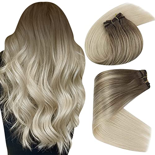 Sunny Hair Extensions Human Hair Wefts Sew In 22inch Brazilian Human Hair Extensions Bundles Brown Balayage Blonde #8A/60 100g