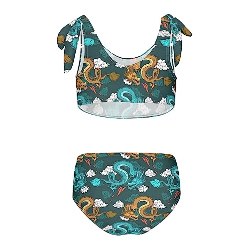 Image of Horse Pattern On Blue Girls Bikini Sets 2 Piece Swimsuits Bathing Suit Swimwear