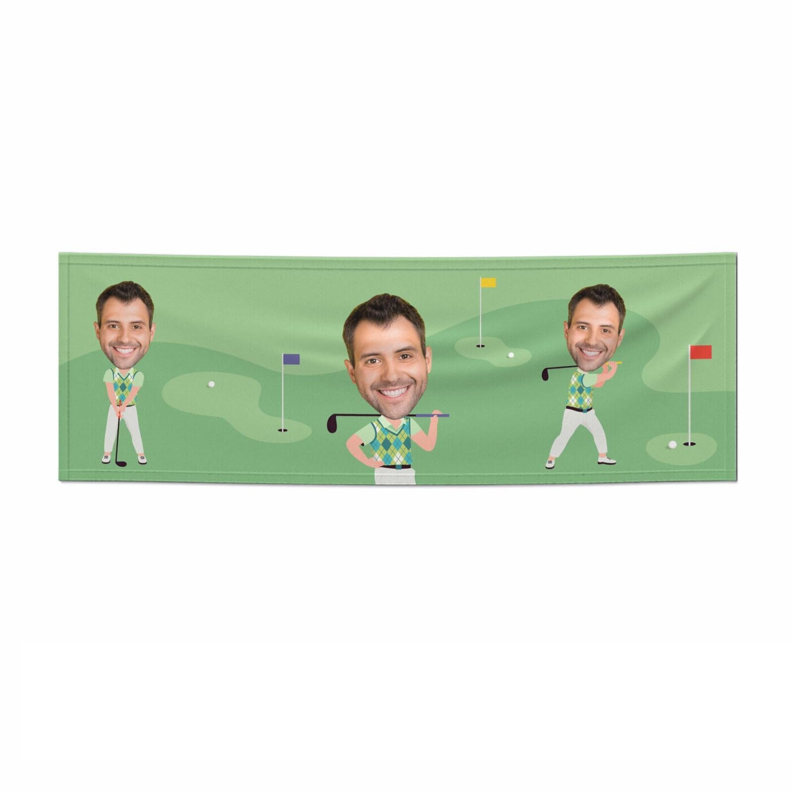 Personalised Golf Photo Face Banner For Men - Premium Satin Paper Party Decoration 5.85ft x 1.95ft