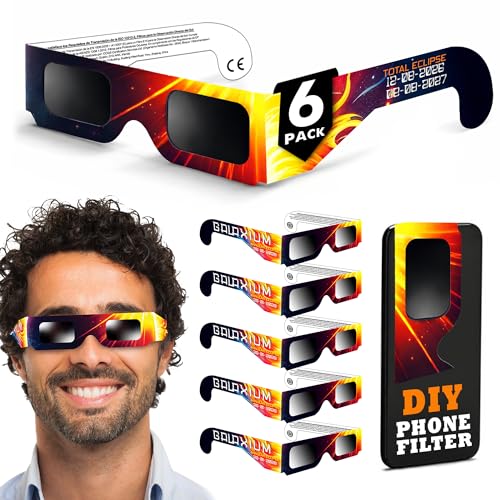 Galaxium Solar Eclipse Glasses AAS Approved 2026 - [6 Pack] Trusted for Direct Solar Eclipse Viewing - ISO 12312-2 & CE Certified