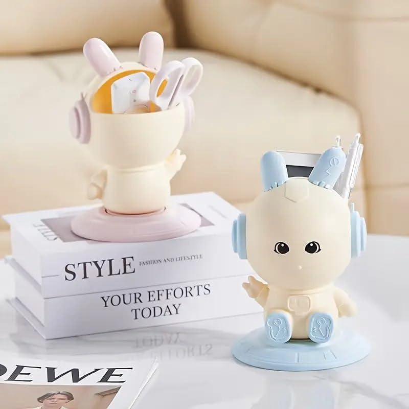 7Seas Creative Rabbit Shape 360 Rotating Desktop Pen & Pencil Holder | office and Study table Stationary Storage Stand | Dressing and Vanity Makeup brush Holder, Living Room Decorative Remote Holder 3