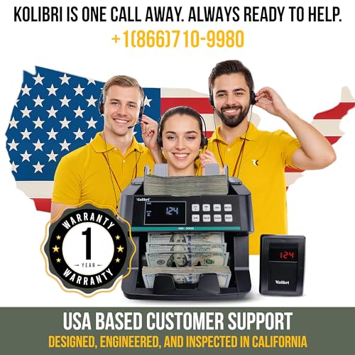 Image of KOLIBRI Money Counter Machine I LCD Display I Business Grade I Advanced UV /MG /IR /DD /HLF Detection I Single Denomination (USD) I 1,200 Notes /Min I 1-Year Warranty I KBC-3000