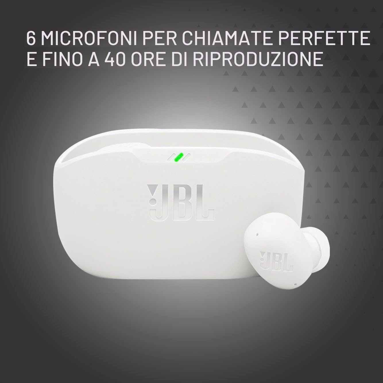 JBL Vibe Buds 2 - Auricolari wireless con cancellazione del rumore, suono puro e tecnologia ambientale intelligente, 4 microfoni per chiamate nitide e chiare, fino a 40 ore di riproduzione, IP54