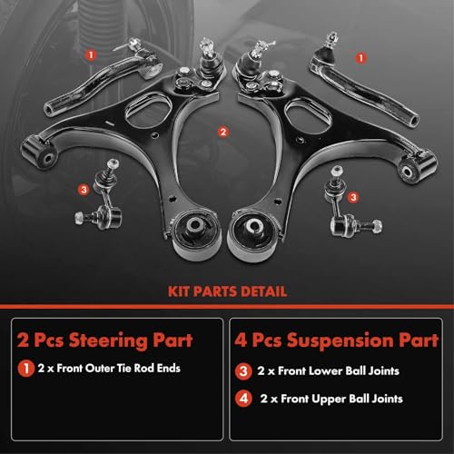 A-Premium Set of 6, Front Lower Control Arm, Sway Bar Link, Outer Tie Rod End, Compatible with Honda Civic 2006 2007 2008 2009 2010 2011 by A-premium - Image 3