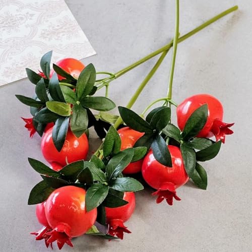 Image of SATYAM KRAFT 6 Pcs Pomegranate Plant Stick, Elevate Your Decor with Artificial Pomegranate Branches Lifelike Tree Plants for Vase Display in Home, Garden, Office, Living Room