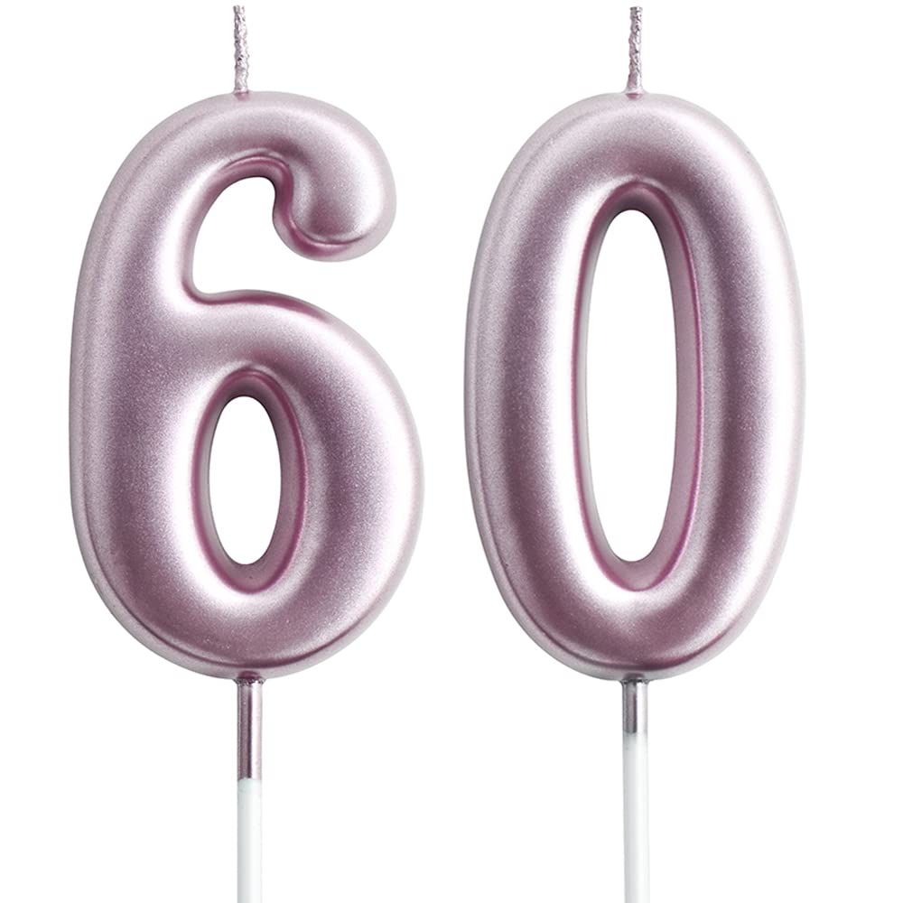 Eusbon Number 60 60Th Candle For Cake Decoration, Birthday Candle For Birthday Party, Wedding Anniversary, 7Cm Rose Gold Big Size Number Candles