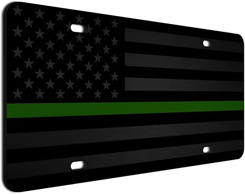 Miniatura 22 de JASS GRAPHIX Placa de matrícula personalizada con la bandera estadounidense de línea amarilla, homenaje personalizado a despachadores y operadores