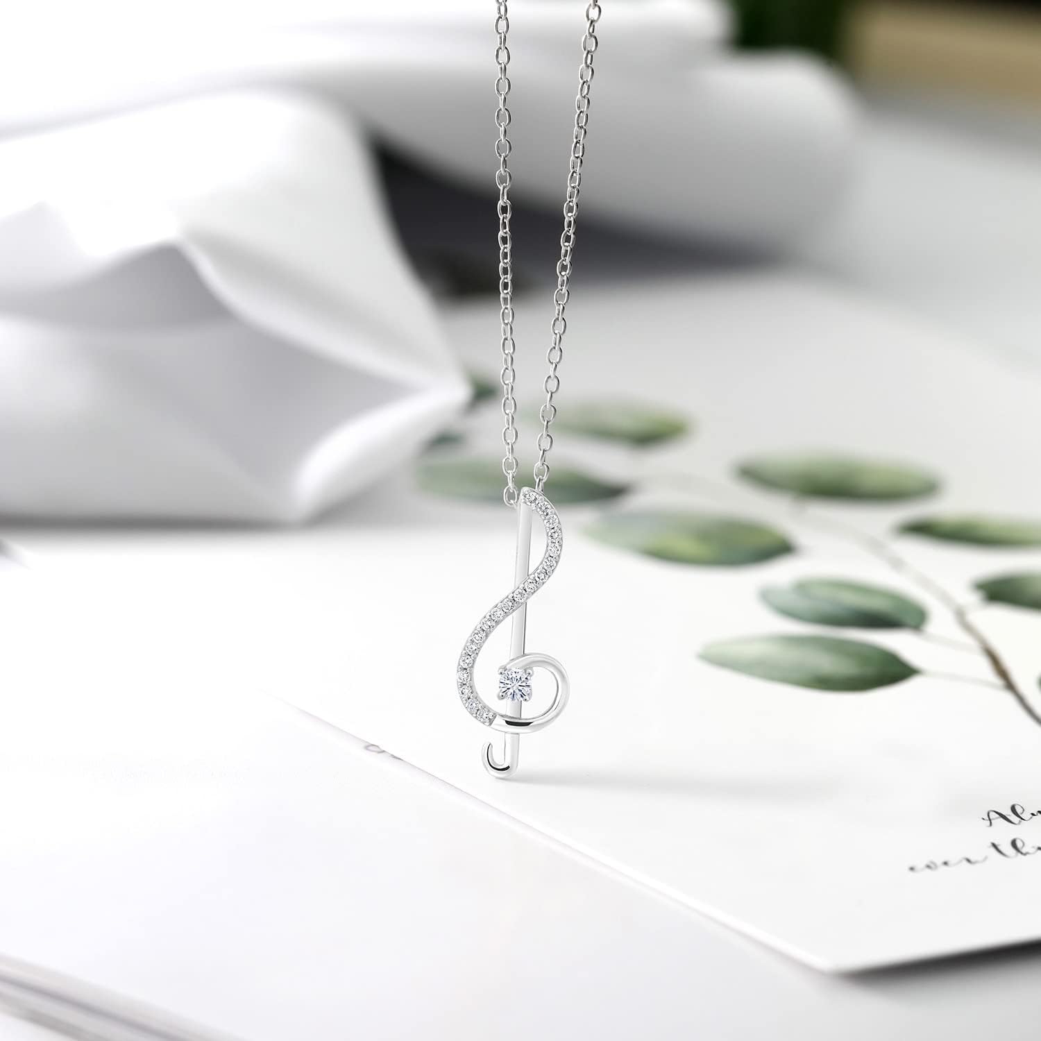 Gem Stone King Treble Clef Music Note Pendant Necklace For Women By Keren Hanan | 925 Sterling Silver | Round 3MM Gemstone Birthstone and White Moissanite | With 18 Inch Silver Chain image 3