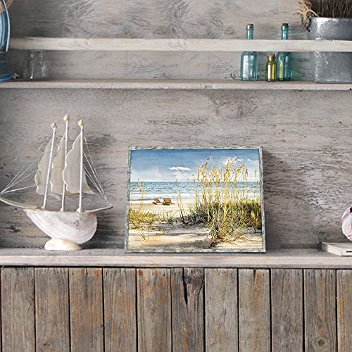 Beach Picture Wooden Artwork Framed: Coastal Wall Art Ocean Art Prints Seascape Wall Decor for Bathroom 16"x12" - Image 3