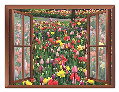 Image of CVANU Creative Window View Home Decor, Beautiful Garden of Colourful Flowers, Removable Window Wall Stickers /Decals for Living Room,Bed Room etc Cv 26