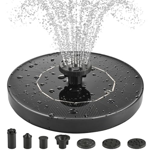 1W Solar Bird Bath Fountain Pump, Solar Fountain, Solar Powered Water Pump, Outdoor Water Fountain with 6-in-1 Nozzles, Free Standing Floating Solar Powered for Bird Bath, Garden, Pond, Pool, Outdoor