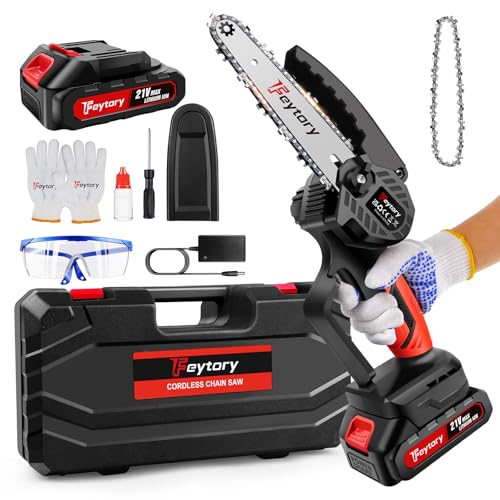 Mini Tronçonneuse à Batterie 6 Pouces, Tronçonneuse à Une Main, Tronçonneuse Électrique Sans Fil avec Batterie 3.0Ah, 2 Chaînes, Vitesse de coupe rapide pour la Coupe du bois, l'élagage le Jardin
