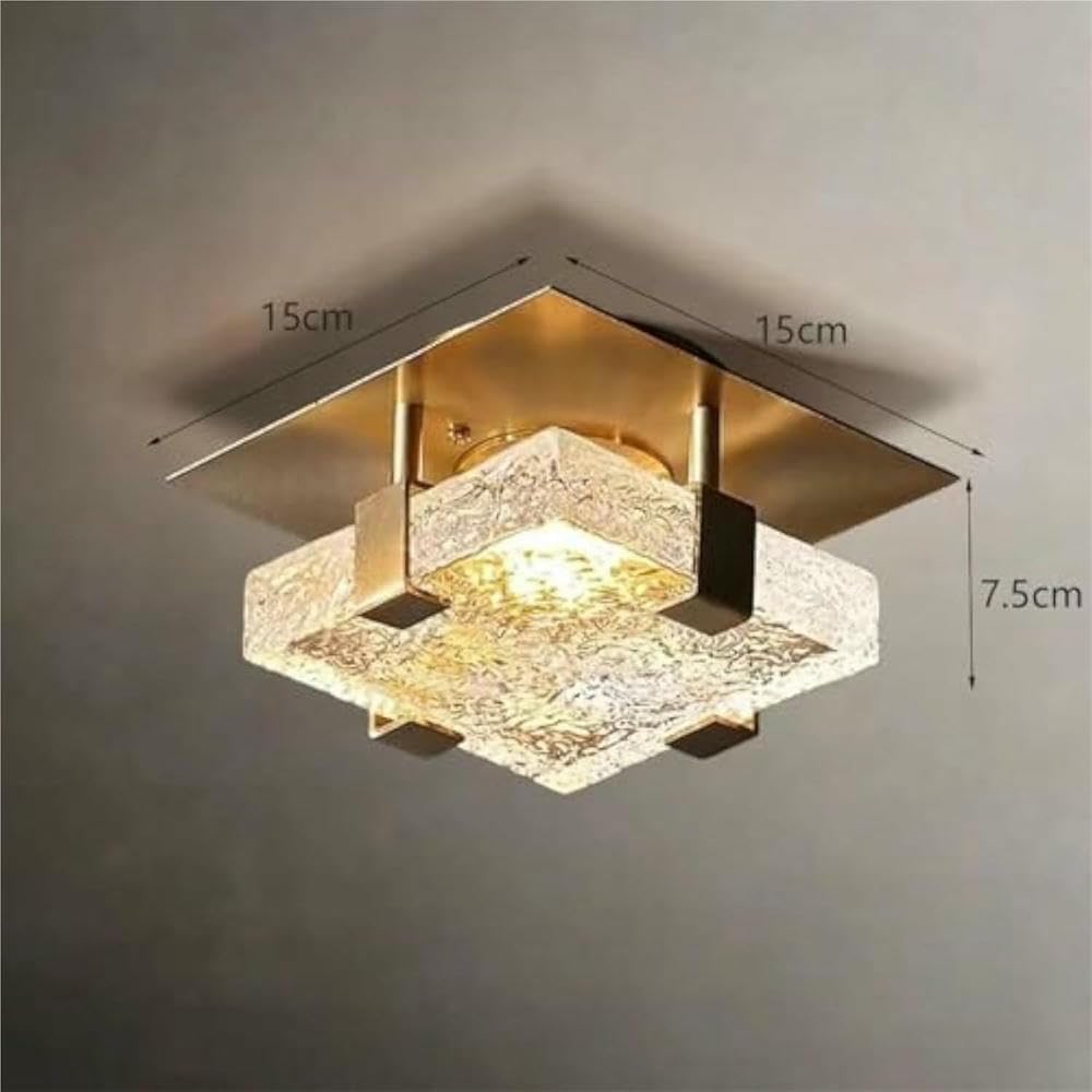 Applique da Parete Quadrata, Lampada da soffitto Moderna con Paralume in Vetro per corridoio, Bagno e Ingresso (Luce Bianca 6000k)
