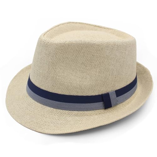 LIDHAY Short Brim Panama Hat Straw Fedora Hats for Men Women Summer Derby Trilby Hats Beach Sun Hat ZQSSD Beige