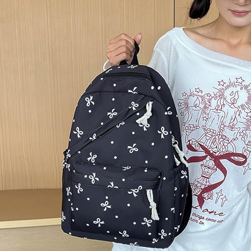 Bow Backpack 3Pcs Set for Girls,Cute Kawaii Backpack Set Aesthetic Daypack Bow,Cute Backpack Set Large Capacity (Black)4