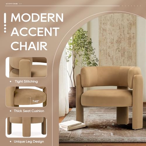 COLAMY Modern Velvet Accent Chairs Set of 2, Upholstered Barrel Chairs, Comfy Side Arm Chairs with 3 Legs for Living Room, Bedroom, Reading, Khaki - Image 4