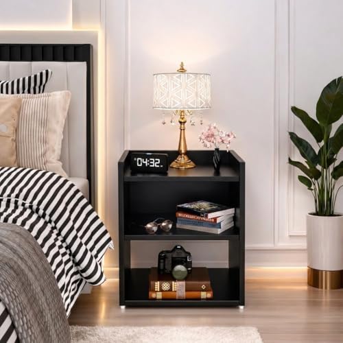 Image of SPYDER CRAFT 2 Tier Engineered Wood Bedside Table for Bedroom|Wooden Modern Side Tables for Bedroom|Side Table for Bed Room|Corner Table for Bed Room (Finish Color -Black, DIY(Do-It-Yourself))