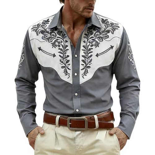 Chemise cowboy imprimée hommes manches longues style western festif