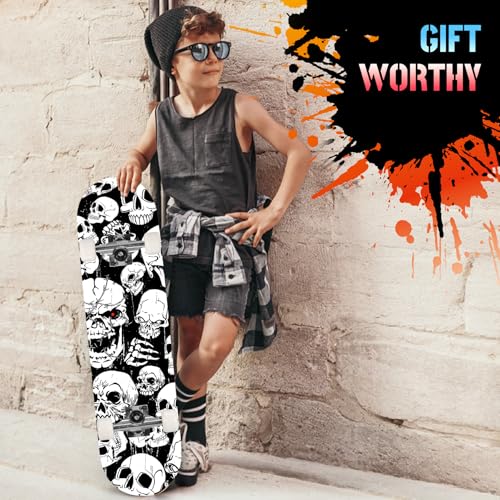 Image of Pro Complete Skateboards for Beginners Girls Boys Kids Youths Teens Adults 31 inchx8 inch Skate Boards 7 Layers Canadian Maple Double Kick Deck Concave Longboard