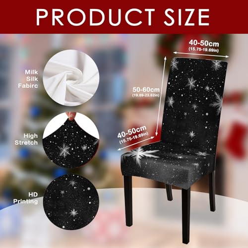 Image of Nuxovilar 4PCS Snowflake Pattern Minimalist Stretch Chair Covers | Stretch Slipcover Minimalist Protector Snowflake Wrap Seat Guard Dining Room Home Cafe Party (Snowflake Pattern)